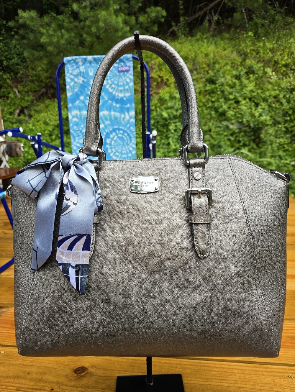 Michael Kors Metallic Silver Saffiano Satchel